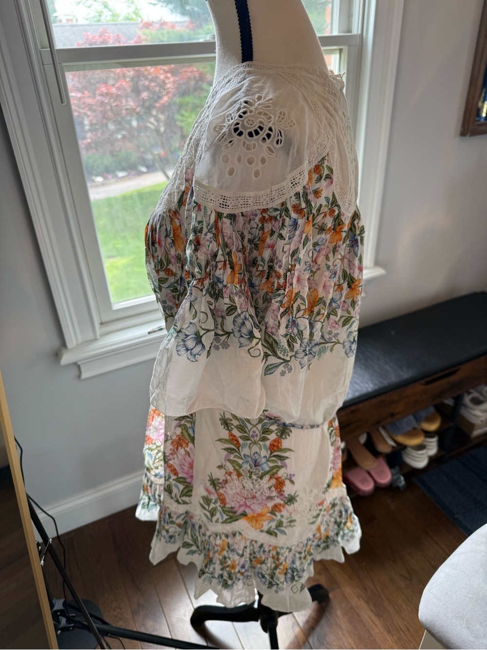 Anthropologie FARM Rio Sweet Bloom Bouquet White Floral Eyelet Mini Dress Sz Med - Picture 11 of 16